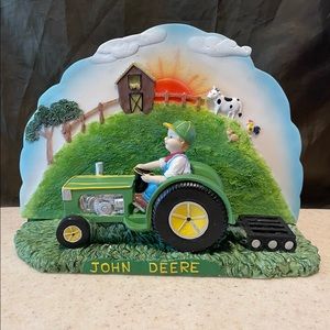 Vintage DWK 2002 Boy Drives A John Deere Tractor Resin Figurine 2 Piece 11”x7.5”